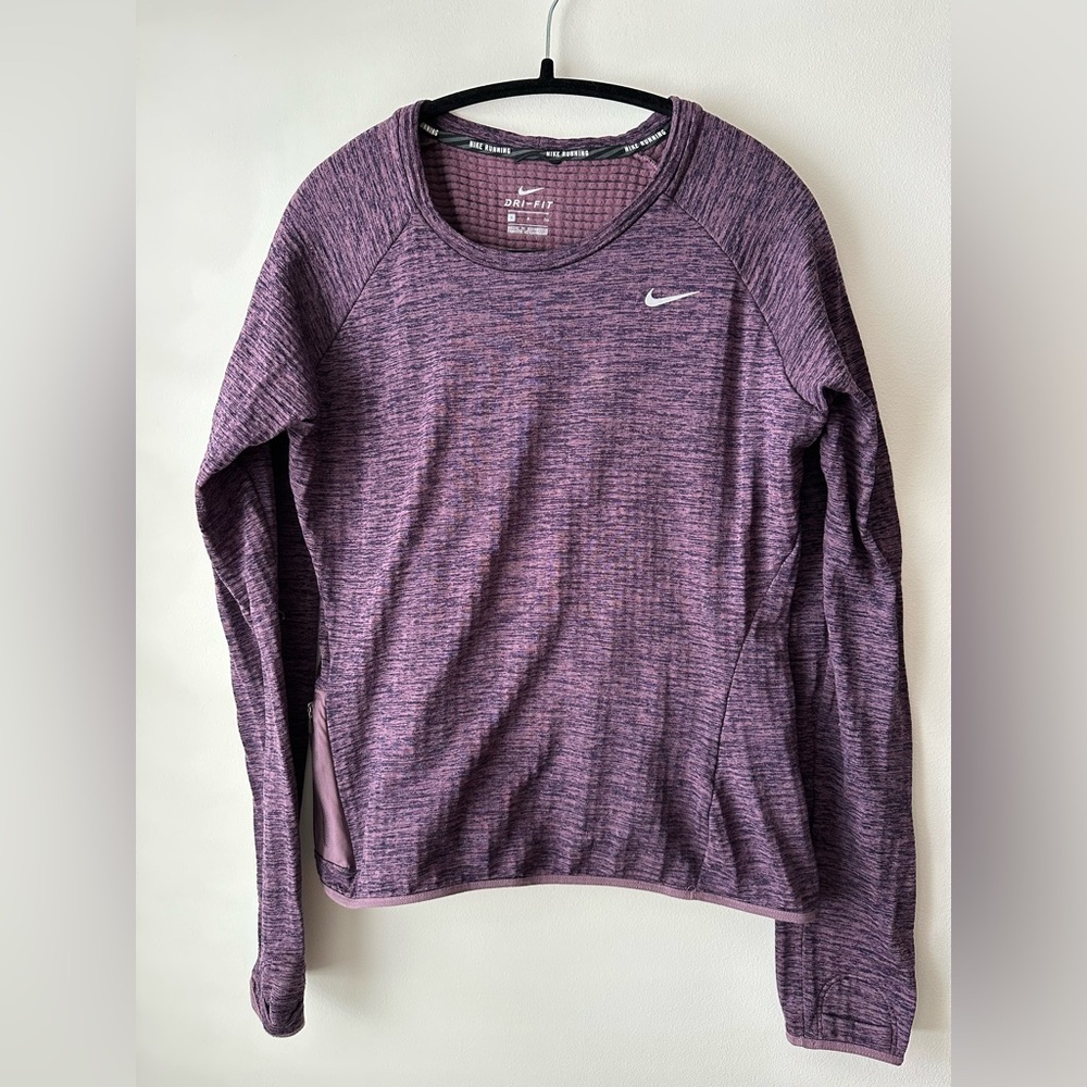 Nike Dri Fit Running Grid Fleece Crew Neck Thermal Long Sleeve